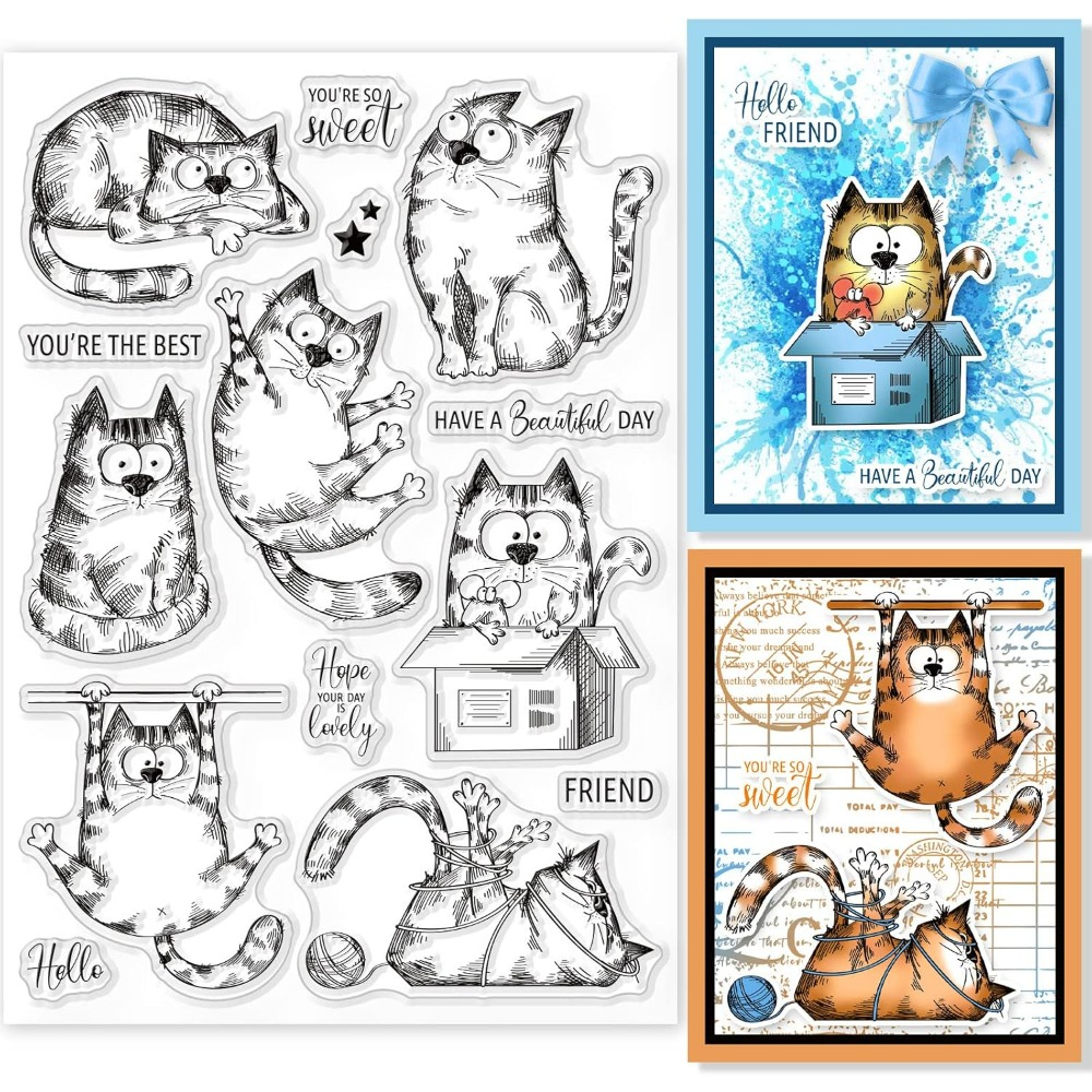 Clear Silicone Stamps For Card Making - Timbri trasparenti per gatti da 8,3x5,8