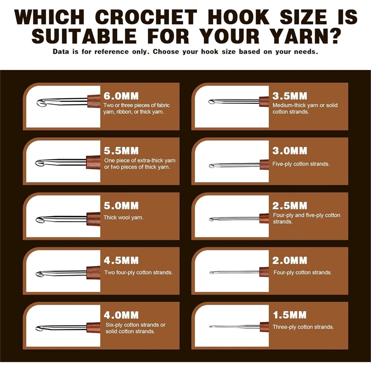 Wooden Crochet Hooks Ergonomic Handle - Set di 5 Uncinetti AT16, Uncinetti