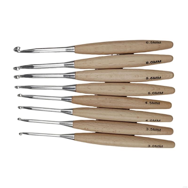 Wooden Crochet Hooks Ergonomic Handle - 8 pezzi uncinetto ergonomico per principianti