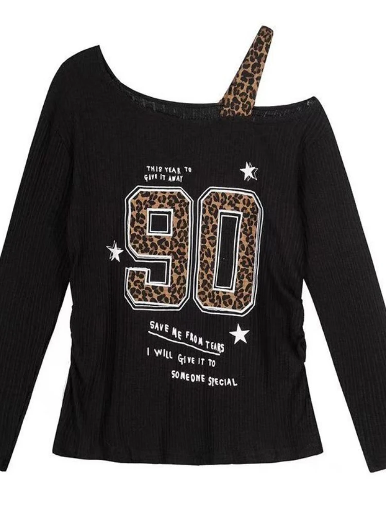 Embroidery - T-Shirt con Stampa Leopardata Stile Y2K,