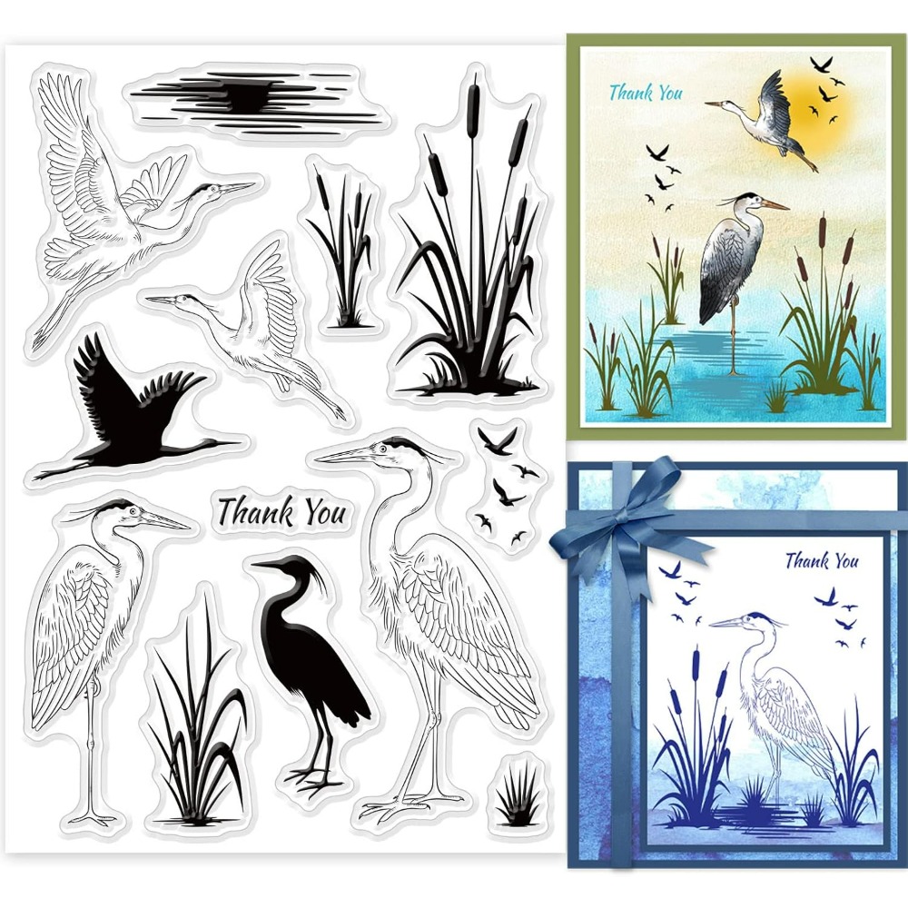 Clear Silicone Stamps For Card Making - Timbri trasparenti Heron Silhouette delle Meraviglie