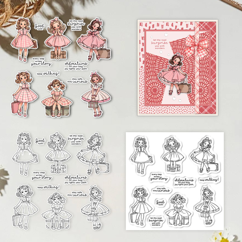 Clear Silicone Stamps For Card Making - Timbro trasparente Suncraft Lovely Traveling Little