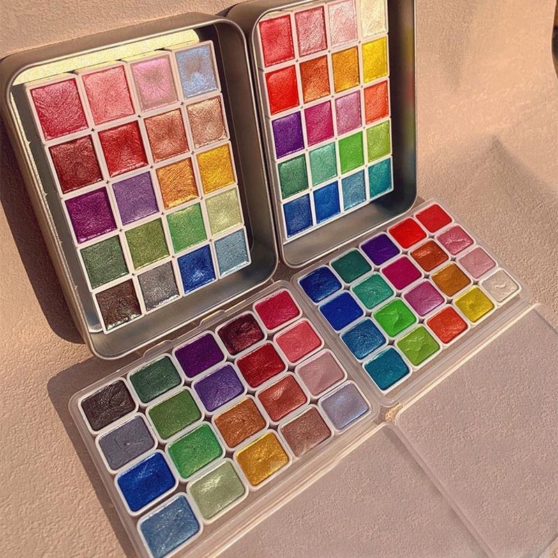 Watercolor Paint Set Solid Pigment - Colori perlescenti Portatili 20 colori Solidi