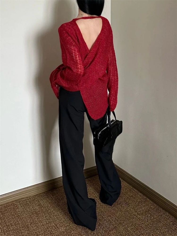 Embroidery - T-shirt da donna in maglia trasparente
