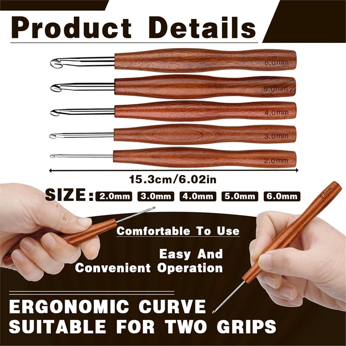 NOCM Set di 5 Uncinetti, Uncin - Wooden Crochet Hooks Ergonomic Handle recensione e prezzo